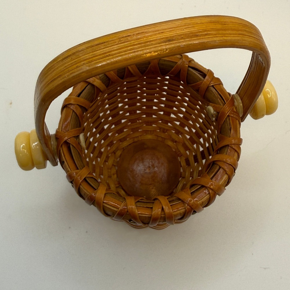 Handmade Nantucket Lightship Basket Miniature Brown Woven Swing Handle Decor - Picture 7 of 11
